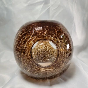 Vtg McM Art Glass Votive Vase Tealight Candle Holder Hand Blown Amber Tortoise - Picture 1 of 12