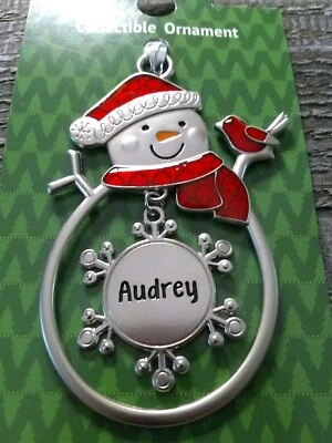 Muñeco de Nieve de Navidad Raro Personalizar "Audrey" Coleccionable Adorno de Plata Totalmente Nuevo Foto 1 de 4
