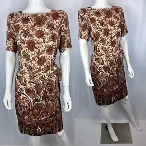 Vintage 80er Liz Claiborn 12 Seide Paisley Print braun grün rot Festtagskleid - Bild 1 von 11