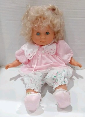 Famosa Muñeca Niña Pequeña Rubia Pelo Rizado 18” España Rosa Vestido Vinilo Tela Cuerpo Foto 1 de 4