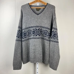 Vintage Timberland Handknit Ski Sweater Mens XL Gray Blue Snowflake 100% Wool - Picture 1 of 5