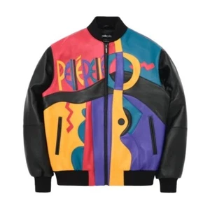Men's Picasso Plush Jacket Handmade Real Cowhide Leather Stylish Bomber Jacket - Picture 1 of 4