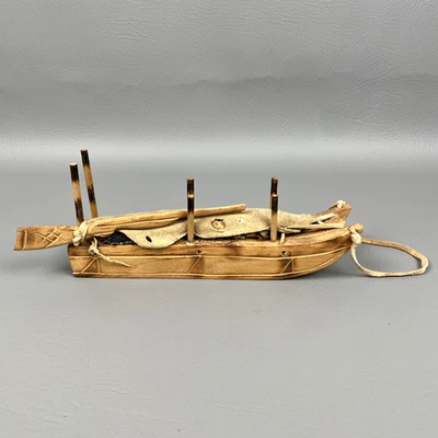Trineo de madera tallada a mano nativo americano inuit de colección para perros escultura de 9" Foto 1 de 4