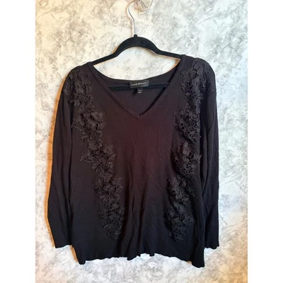 Suéter Top Lane Bryant Negro Cuello en V Encaje Manga Larga Talla Grande 22 24 Foto 1 de 4