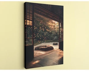 Japanese Garden Wall Art Handcrafted Canvas Autumn Temple Zen Decor Print - Picture 1 of 10