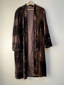 East Vintage Velvet Kimono Devore Brown 10 Medium Oversized Relaxed Autumn Jewel - Picture 1 of 15
