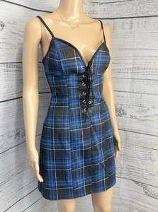 VTG 90s NWT Lip Service Hot Topic Plaid Corset Dress Large Punk Goth Grunge - Picture 1 of 21