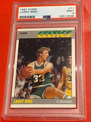 Tarjeta Fleer Larry Bird 1987 Boston Celtics Fleer #11 - PSA 9 como nueva Foto 1 de 2