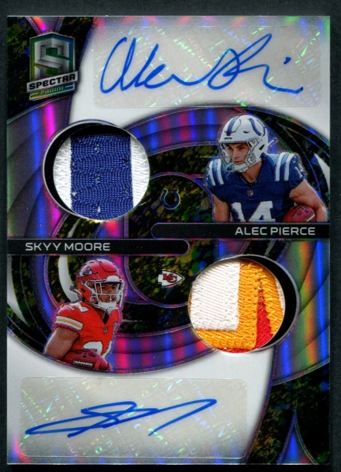 Alec Pierce / Skyy Moore -- Neon Spatter /8 -- 2022 Spectra Dual Patch Auto - Image 1 of 2