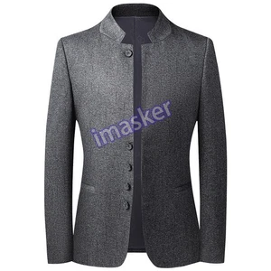 Chaqueta Blazer Abrigo de Tweed Top Cuello Mandarín Inteligente Para Hombre de un solo pecho - Imagen 1 de 11