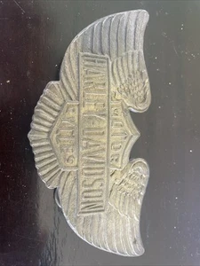 Harley Davidson Winged Bar Shield Belt Buckle Biker Brass Vtg Montauk Silver Co - Picture 1 of 2