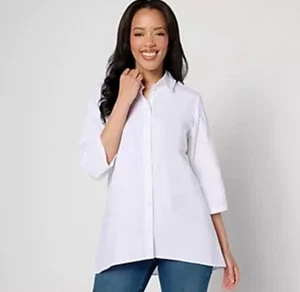 Denim & Co. High Low Button Down A-Line Tunic White Size XL - Picture 1 of 5