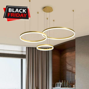 3er Set Kronleuchter Deckenleuchte Schirm Modern Schwarz Gold LED Lampe Leuchte - Bild 1 von 17