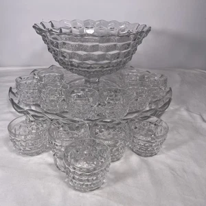 Vintage Fostoria American Punch Bowl 13 Cups Base Glass Wedding Party Serveware - Picture 1 of 18