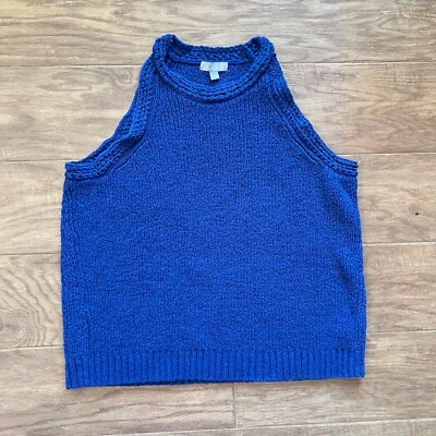 Suéter sin mangas J.Crew talla XXL azul cuello alto texturizado Pointelle Foto 1 de 4