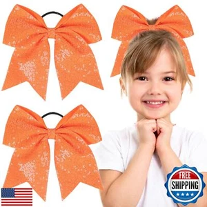 2 PCS 8" Large Cheer Bows Sequin Cheer Hair Bows Ponytail Holders Cheerleadin - Picture 1 of 5