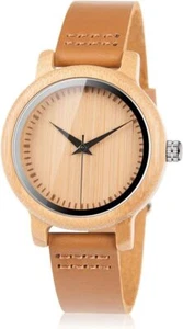 Men's Women's Bamboo Wooden Watch Cowhide Leather Strap Analog Quartz Casual - Picture 1 of 6