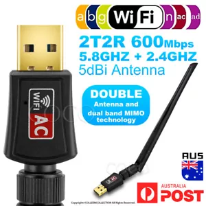5dBi Antenna 802.11ac AC600 USB WiFi Wireless Adapter Dongle WPS 5GHz Dual Band - Picture 1 of 5