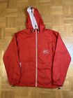 Bass Pro Shop Mens Size Small Jacket Red Hooded Windbreaker Zipped Long Sleeve