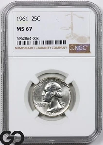 1961 Washington Quarter NGC MS67 ** Wholesale Bid: 1600, Price Guide 4950 - Picture 1 of 5