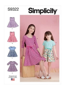 SIMPLICITY 9322 CHILDREN'S GIRLS PULLOVER DRESSES Sewing Pattern Ages 3-6 & 7-14 - Picture 1 of 10