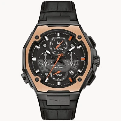 Bulova Reloj Hombre Serie X Cronógrafo Calendario Cuero Negro 45 MM 98B402 Foto 1 de 4