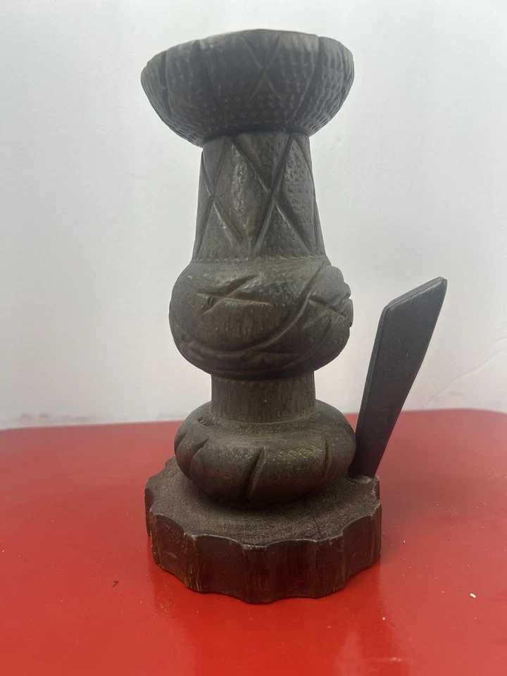 Unique RARE Vintage Rustic Wooden PILLAR CANDLE HOLDER Collectable Made In Spain - Image 1 of 4