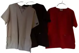 Lot of 3 Landau & Cherokee Solid Medical Scrub Top Unisex /Dark Brown, Tan & Red - Picture 1 of 8