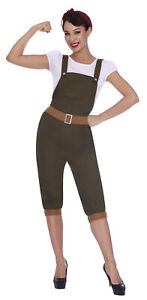 World War 2 Military Army Land Girl 1940's 40s Ladies Fancy Dress Costume Outfit