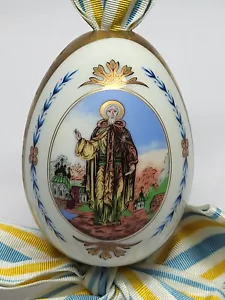IMPERIAL RUSSIAN Painted Porcelain EASTER EGG/ SAINT NICHOLAS/ Cross with Saints - Picture 1 of 16
