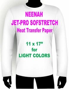 INKJET IRON ON HEAT TRANSFER PAPER NEENAH JETPRO SOFSTRETCH 11 x 17" - 10 PK - Picture 1 of 1