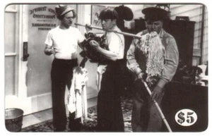 The Three Stooges: 'Clean Crazy' B&W Photo Cleaning With Mops Phone Card - Picture 1 of 2