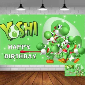 Yoshi Happy Birthday Backdrop Banner Photo Cartoon Vinyl Party Decor 5x3ft - Picture 1 of 6
