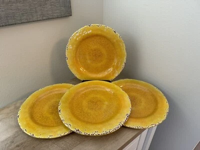 "Juego de 4 platos de cena amarillos de melamina Carmelo Pier 1 Imports Crackle 10,5""" Foto 1 de 4