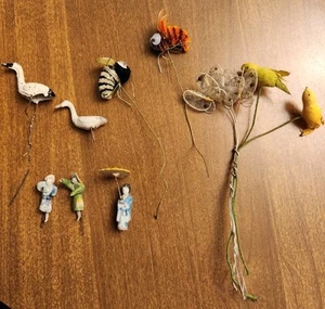 Vintage Florist Picks Animals People Bumble Bees Butterflies Geese Parakeets Lot - Picture 1 of 5