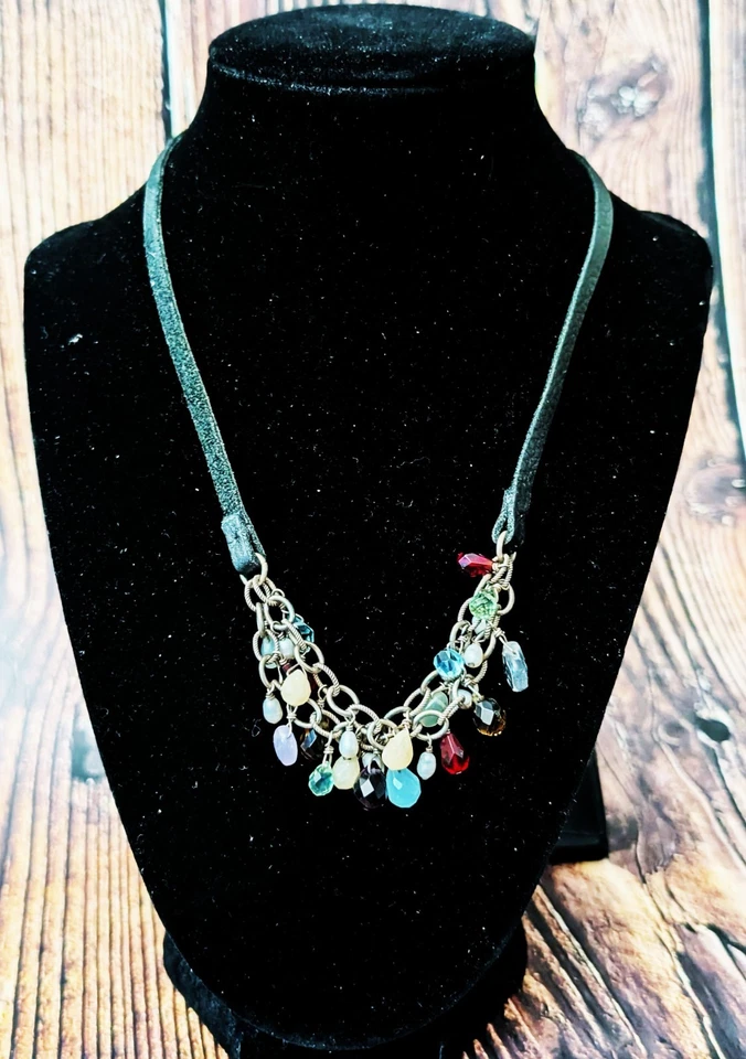 Collar de gamuza negra y perlas Silpada de plata de ley con cuentas de vidrio oxidado Foto 1 de 4