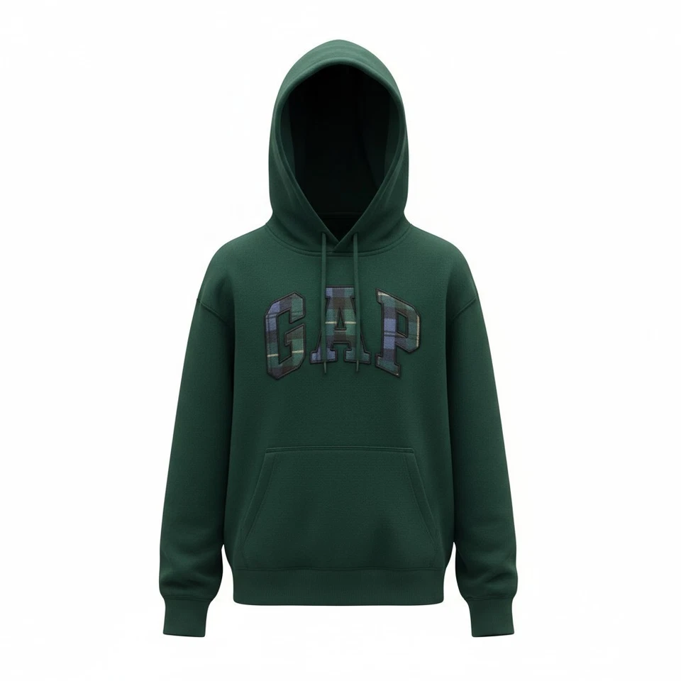 Sudadera con capucha verde con logotipo a cuadros relajado suave vintage unisex para niños Gap Foto 1 de 4
