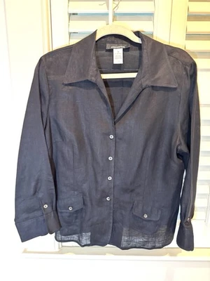 Jones New York Jacket Women Size 16 100% Linen Black Button Front Long Sleeve - Image 1 of 4
