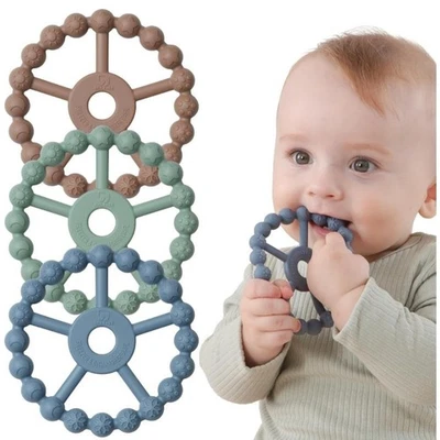 3 Pack Ring Teether Infant Baby Toys, Silicone Ring Teething Toys for Babies New - Image 1 of 4