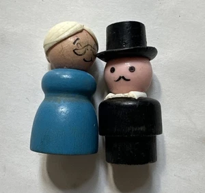 Fisher Price  Wooden LITTLE PEOPLE BLUE woman Grandma 136 Lacing & Mr. Moneybags - Picture 1 of 1