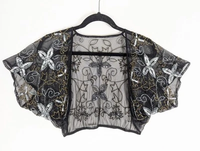 Bolero transparente de lentejuelas con cuentas para mujer pequeño floral kimono chal envolvente noche formal Foto 1 de 4