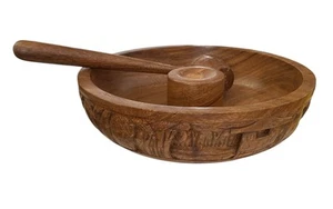 MCM Carved Wooden Nut Bowl with Mallet Mid Century Modern 9 15/16" Vintage - Picture 1 of 16
