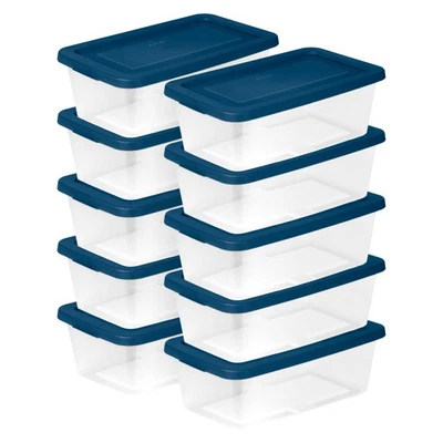 Cajas de Almacenamiento Sterilite 6 Qt, Contenedores de Plástico Transparente con Tapa, Juego de 10, Azul Foto 1 de 4