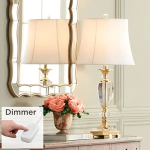European Style Table Lamp with Table Top Dimmer Brass Clear Crystal Living Room - Picture 1 of 10