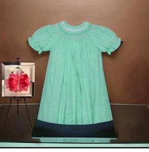 Girls NWT Baby Sen By Remember Nguyen Smocked Dress Free Bow 4T - Picture 1 of 8