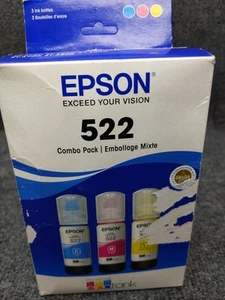Epson 522 Cyan, Magenta, & Yellow Ink Bottle Combo Pack, EXP 12/2027 NEW Sealed - Photo 1/7