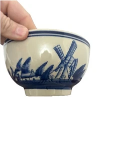 Vintage Holland Scenes Bowl Blue & White Windmill Ships Decorative Trinket Dish - Picture 1 of 10