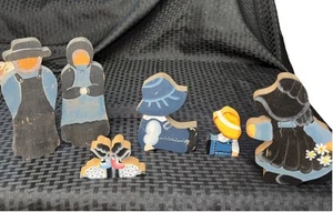 VTG Set of 6 Hand Made Painted Wood Amish Figures Country Decor - Picture 1 of 10