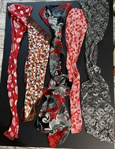 Lot Of 5 Scarfs Red, Black, White, Silver & Brown- Silk, Lace & Cloth- Geometric - Picture 1 of 24