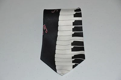 Teclas de piano hechas a mano A. Rogers música para hombre corbata notas negro blanco rojo Foto 1 de 4